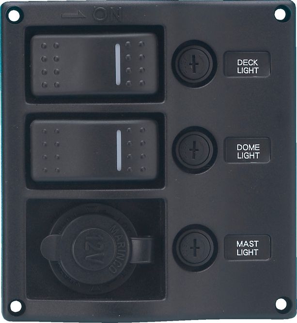 Hovedbilde Bryterpanel med aut.sikring, 12V uttak, sort